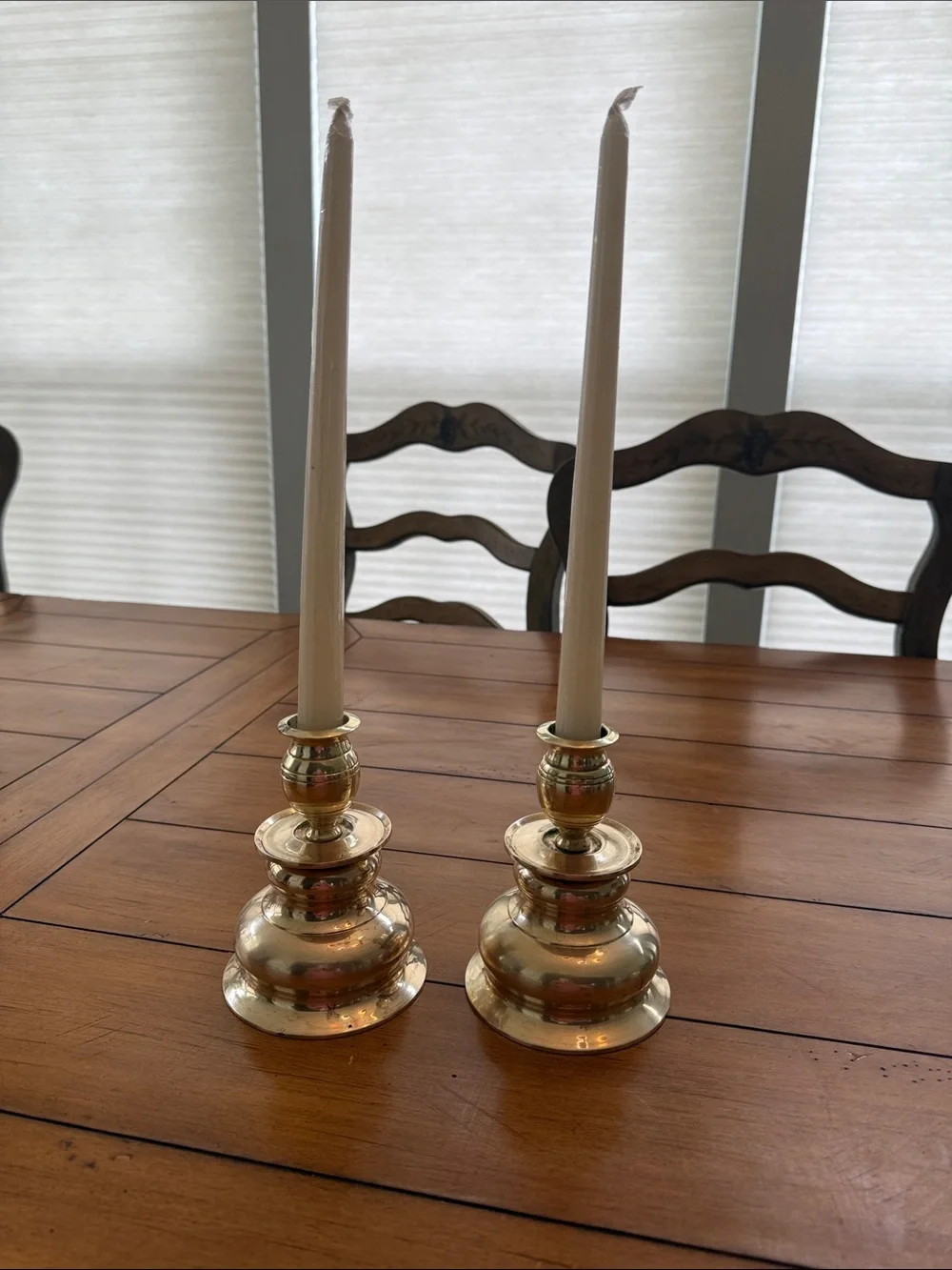 Vintage Heavy Brass Taper Candle Holders with Hollywood Regency Style - Set of 2